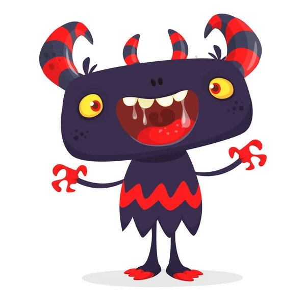 Divertente Cartone Animato Sorridente Creatura Mostro Halloween Illustrazione Felice Personaggio — Vettoriale Stock