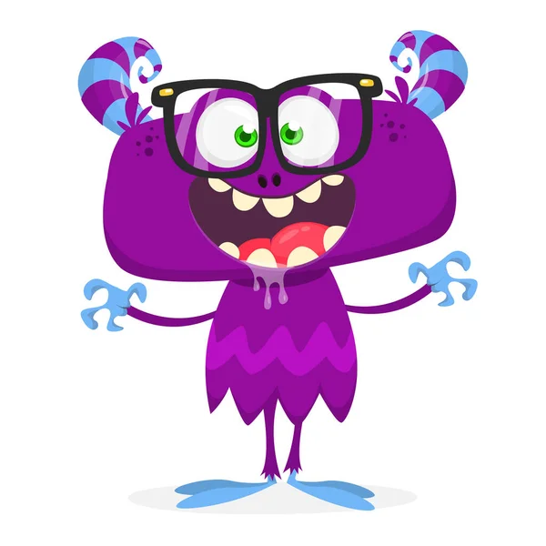 Funny Cartoon Nerd Monster Wearing Eyeglasses Halloween Illustration Happy Smart — Stock Vector