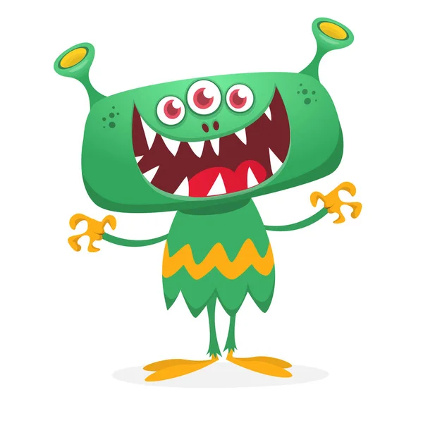 Смешное Мультяшное Существо Монстр Хэллоуин Образе Счастливого Инопланетянина Дизайн Упаковки — стоковый вектор