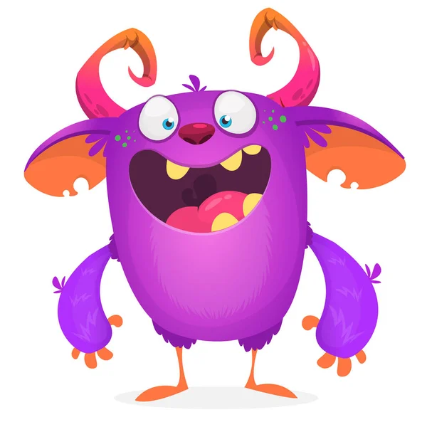 Funny Cartoon Smiling Monster Creature Halloween Illustration Happy Alien Character — Stock Vector