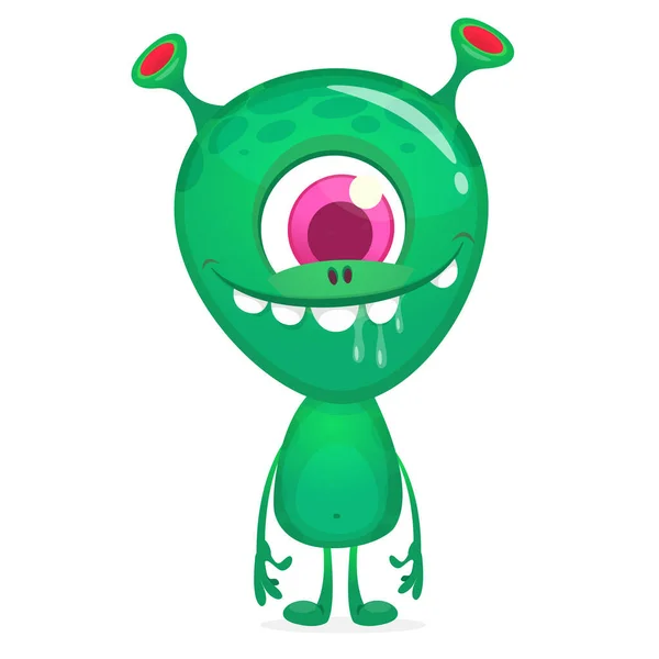Funny Cartoon Smiling Monster One Big Eye Halloween Illustration Happy — Stock Vector
