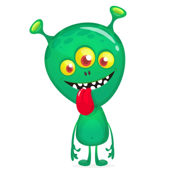 Drôle Monstre Dessin Animé Montrant Langue Halloween Illustration Heureux Personnage — Image vectorielle