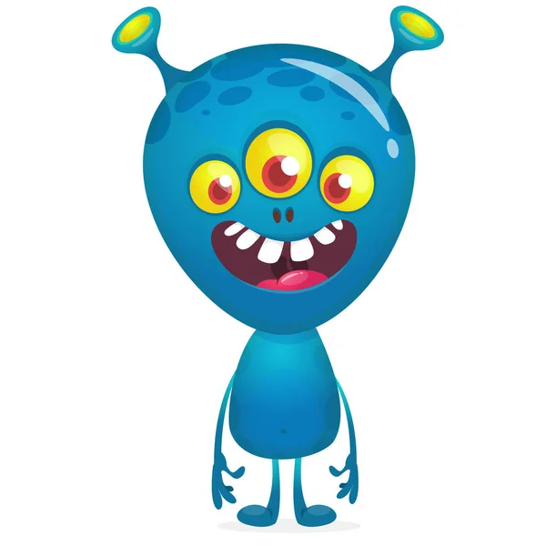 Funny Cartoon Smiling Monster Three Eyes Halloween Illustration Happy Alien — Stock Vector