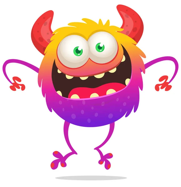 Funny Cartoon Smiling Monster Creature Halloween Illustration Happy Alien Dancing — Stock Vector