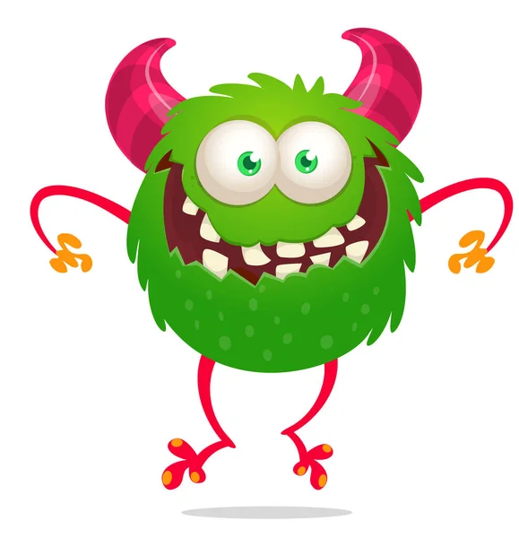 Funny Cartoon Smiling Monster Creature Halloween Illustration Happy Alien Dancing — Stock Vector