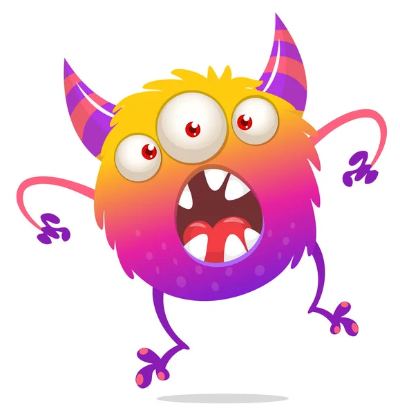 Roliga Tecknade Leende Monster Med Tre Ögon Halloween Illustration Lycklig — Stock vektor