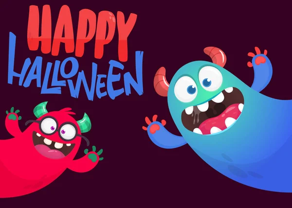 Postavičky Kreslených Monster Ilustrace Šťastných Usměvavých Mimozemských Tvorů Halloweenskou Párty — Stockový vektor