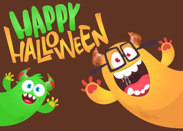 Postacie Kreskówek Ilustracja Szczęśliwych Przerażających Uśmiechniętych Obcych Stworzeń Halloween Party — Wektor stockowy