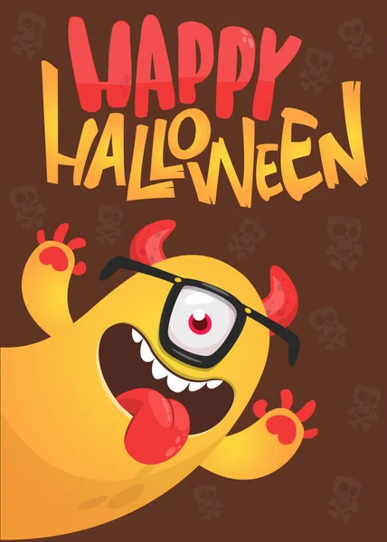 Postać Kreskówki Ilustracja Szczęśliwej Obcej Istoty Cyklop Okularami Halloween Party — Wektor stockowy