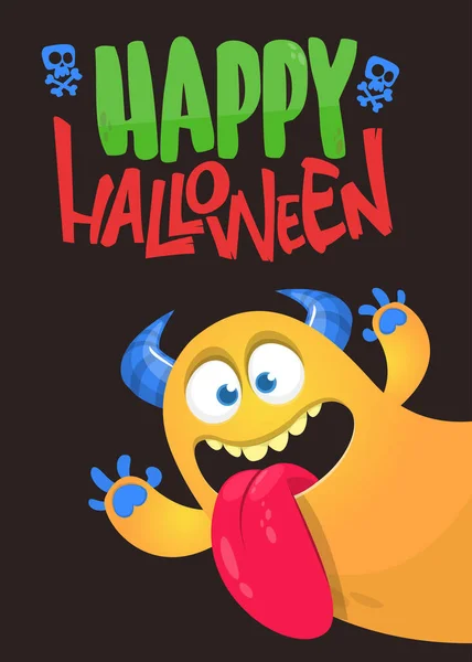 Cartoon Monster Character Long Tongue Illustration Happy Alien Creature Halloween — Stock Vector
