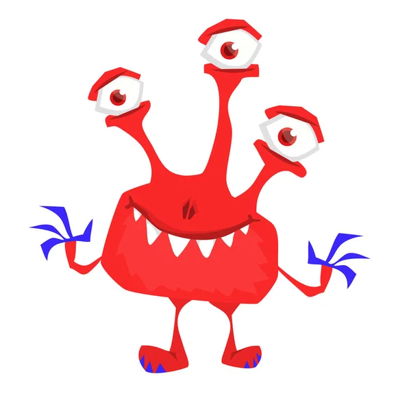 Scary Cartoon Monster Character Three Eyes Illustration Cute Happy Alien — Stock Vector