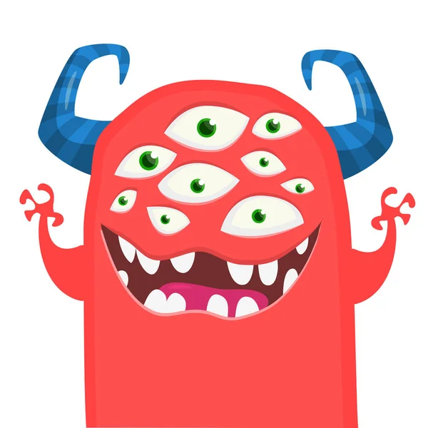 Funny Cartoon Smiling Monster Character Many Eyes Illustration Cute Happy — Stock Vector