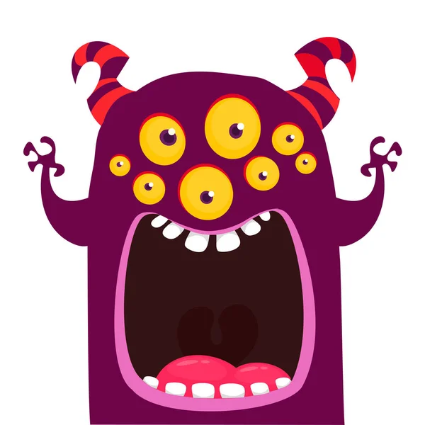 Desenhos Animados Engraçados Sorrindo Personagem Monstro Com Muitos Olhos Ilustração — Vetor de Stock