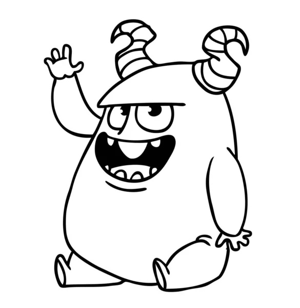 Divertente Cartone Animato Sorridente Personaggio Mostro Delineato Illustrazione Libro Colorare — Vettoriale Stock