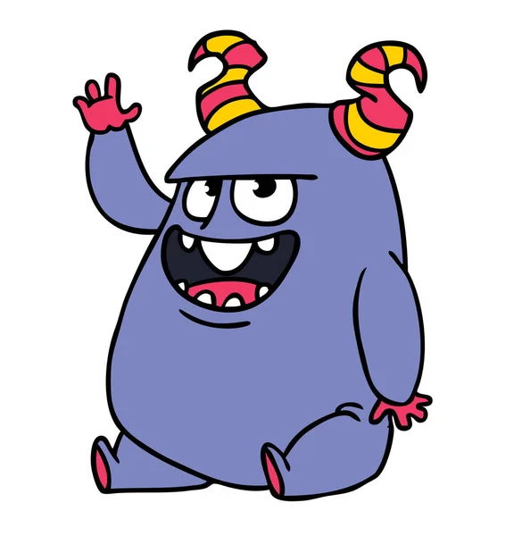 Lustige Cartoon Lächelnde Monster Figur Illustration Von Niedlichen Und Glücklichen — Stockvektor