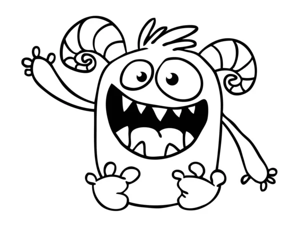 Desenhos Animados Engraçados Sorrindo Personagem Monstro Delineado Colorir Ilustração Livro — Vetor de Stock
