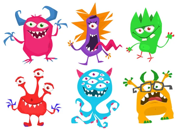 Cute Cartoon Monsters Set Cartoon Monsters Goblin Troll Cyclops Ghost — Stock Vector