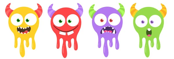Söta Tecknade Monster Uppsättning Tecknade Flygande Spöke Eller Aliner Med — Stock vektor