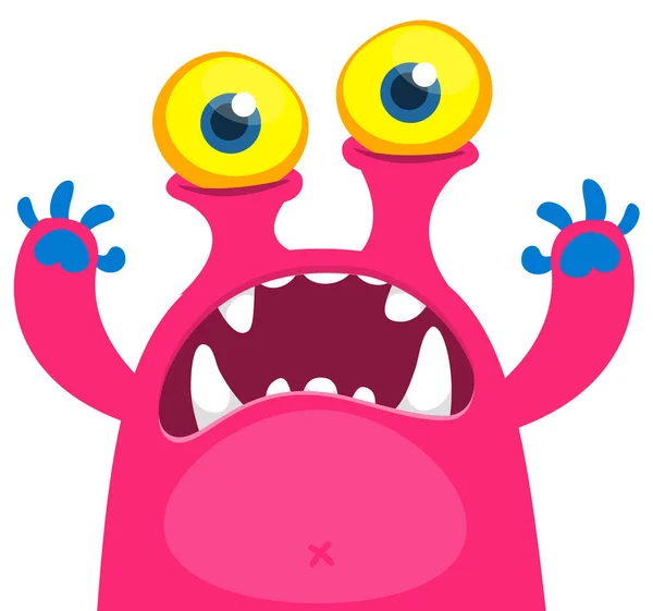 Scary Cartoon Smiling Monster Waving Hands Vector Illustration — Stock Vector