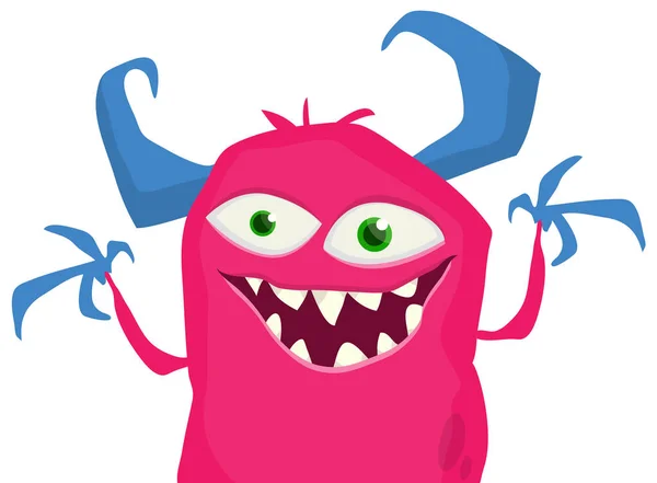 Funny Cartoon Smiling Red Monster Waving Hands Vector Illustration — Stock Vector