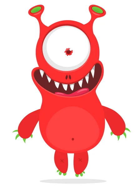 Roligt Tecknad Monster Med Ett Öga Illustration Söt Och Lycklig — Stock vektor