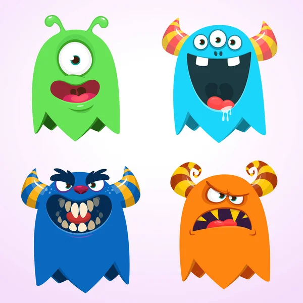 Funny Cartoon Monsters Set Cartoon Vector Scary Colorful Monsters Halloween — Stock Vector