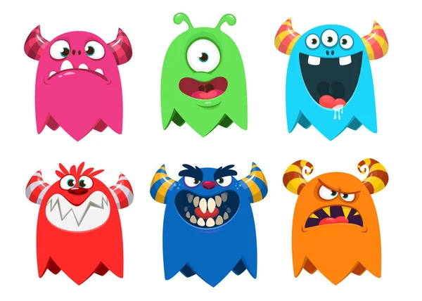 Divertidos Monstruos Dibujos Animados Conjunto Vectores Dibujos Animados Monstruos Coloridos — Vector de stock