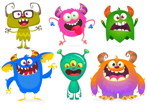 Drôle Monstres Dessin Animé Ensemble Dessin Animé Vecteur Effrayant Monstres — Image vectorielle
