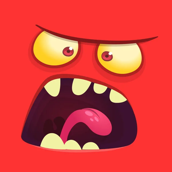 Tecknad Monster Ansikte Isolerad Vektor Halloween Röd Skrämmande Monster Fyrkantig — Stock vektor