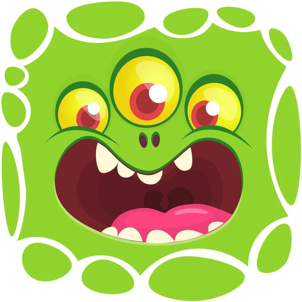 Funny Cartoon Monster Face Illustration Cute Happy Alien Creature Expression — Stock Vector