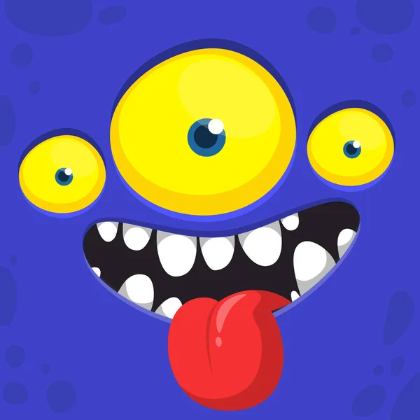 Funny Cartoon Monster Face Ilustrace Roztomilého Šťastného Mimozemského Výrazu Halloween — Stockový vektor