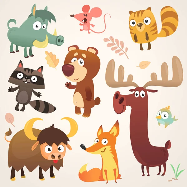 Personajes Animales Del Bosque Dibujos Animados Ilustración Vectorial Gran Conjunto — Archivo Imágenes Vectoriales