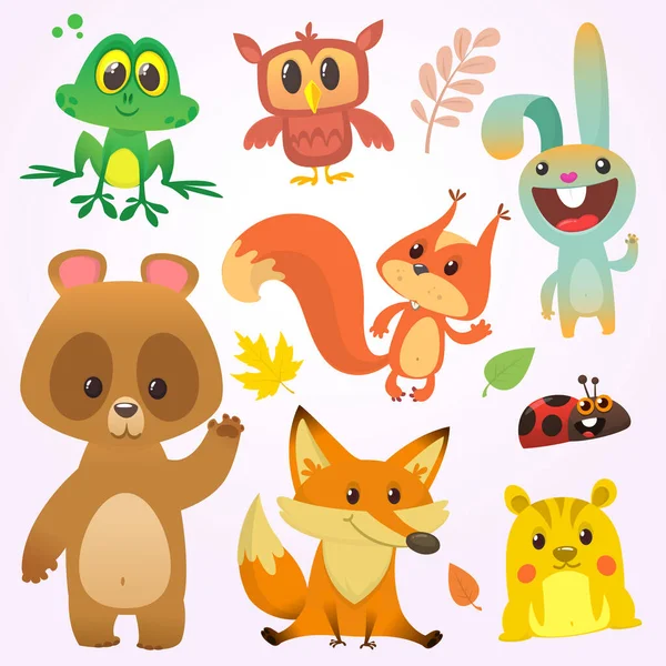 Desenhos Animados Personagens Animais Floresta Ilustração Vetorial Grande Conjunto Desenhos —  Vetores de Stock