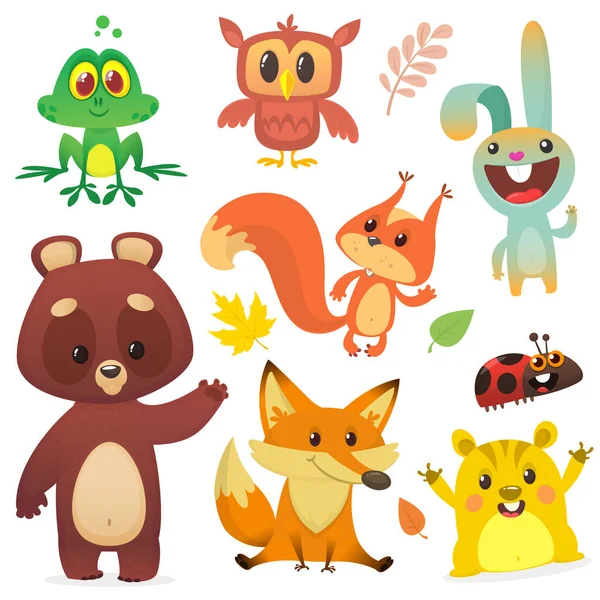 Desenhos Animados Conjunto Animais Floresta Ilustração Vetorial Grande Conjunto Desenhos —  Vetores de Stock