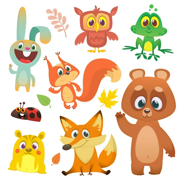 Forest Animals Set Cartoon Vector Illustration Big Set Cartoon Woodland — Stock Vector