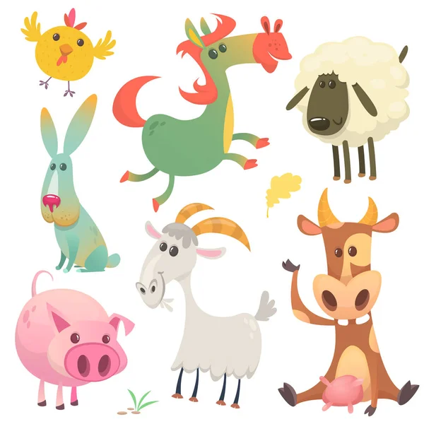 Cute Farm Baby Animals Set Collection Vector Illustration Cow Horse — Stock Vector