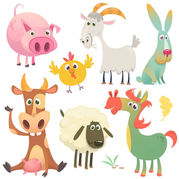 Conjunto Animales Granja Dibujos Animados Ilustración Vectorial Vaca Caballo Pollo — Archivo Imágenes Vectoriales