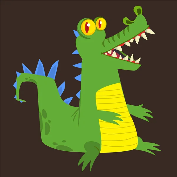 Rolig Grön Krokodil Tecknad Stående Vektor Illustration Alligator Teckendesign För — Stock vektor