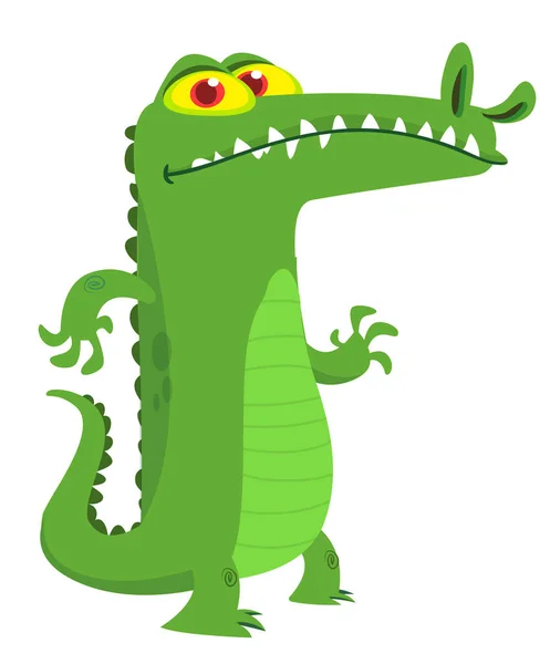 Funny Green Crocodile Cartoon Standing Vector Illustration Alligator Character Design — Stock Vector
