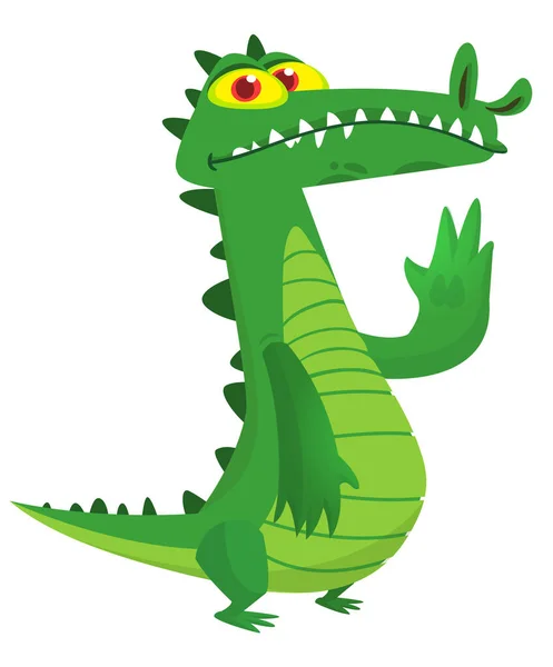 Grappige Groene Krokodil Cartoon Staan Vector Illustratie Van Alligator Karakter — Stockvector