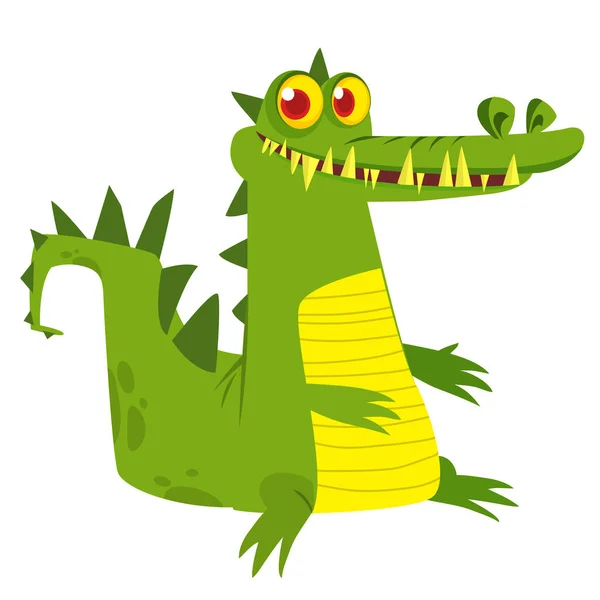 Funny Green Crocodile Cartoon Standing Vector Illustration Alligator Character Design — Stock Vector