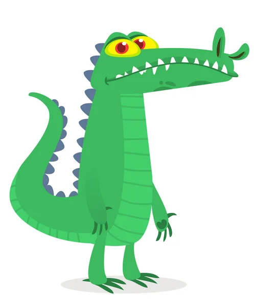 Смешной Зеленый Крокодил Стоит Ногах Векторная Иллюстрация Дизайна Персонажа Аллигатора — стоковый вектор
