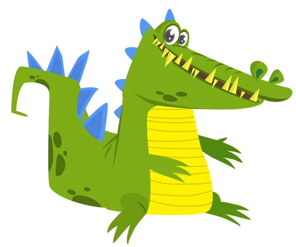 有趣的绿色鳄鱼卡通画站在那里 童书鳄鱼人物形象设计的矢量图解 — 图库矢量图片