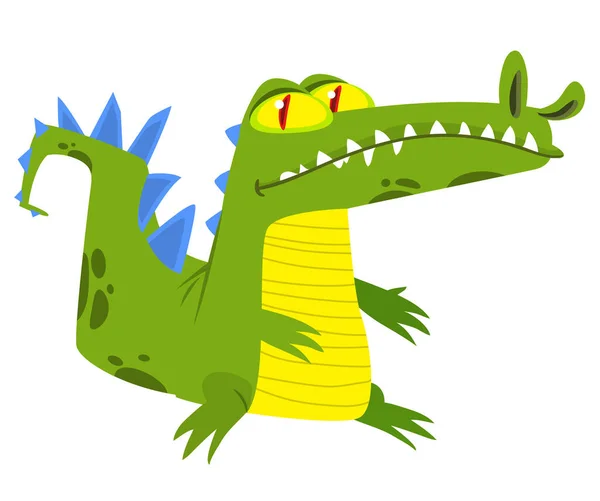 Rolig Grön Krokodil Tecknad Stående Vektor Illustration Alligator Teckendesign För — Stock vektor