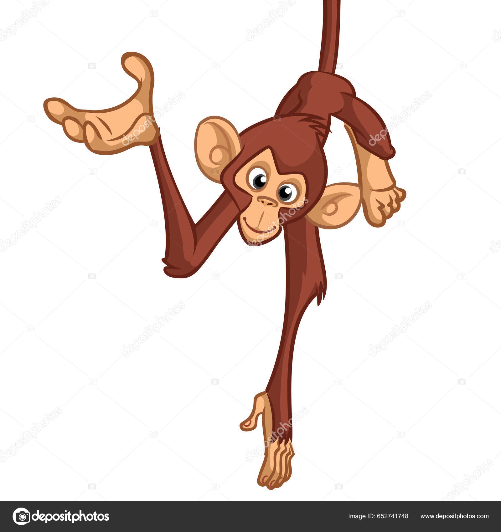 Ilustração Vetorial Desenho Animado Macaco Bonito Pendurado Galho