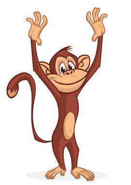 Cartoon funny monkey chimpanzee. Vector illustration of happy monkey character design isolated. clipart