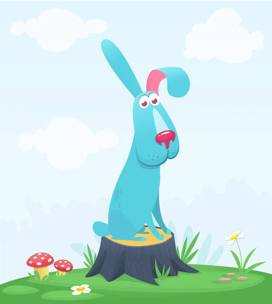 Komisches Und Fröhliches Kaninchen Das Auf Der Sommerwiese Auf Dem — Stockvektor