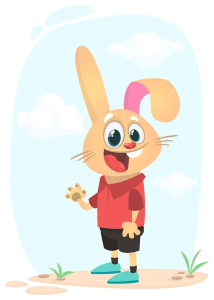 卡通滑稽而快乐的兔子站在夏天的草地上 东方兔分离的病媒图解 — 图库矢量图片
