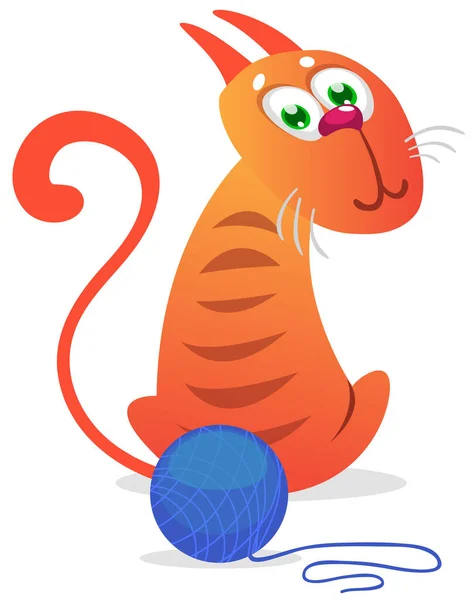 Desenhos Animados Gato Engraçado Com Uma Bola Fio Ilustração Gato —  Vetores de Stock