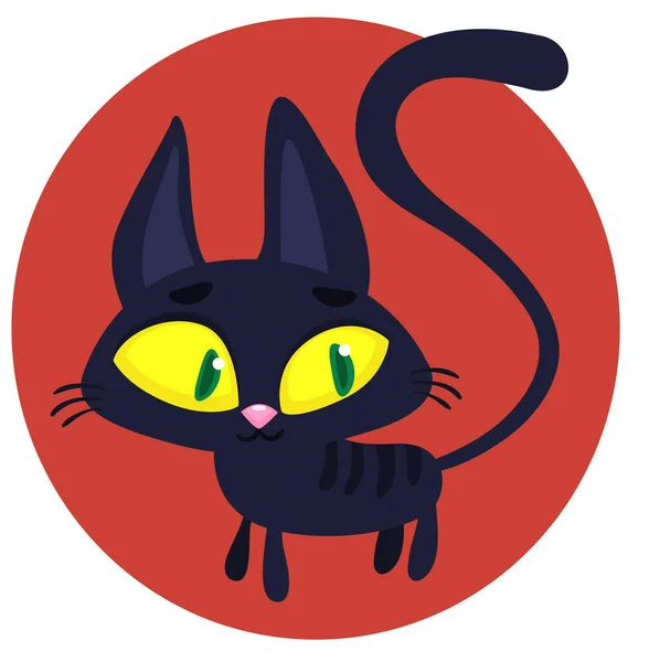 Gato Preto Bruxo Dos Desenhos Animados Halloween Engraçado Gato Ilustração —  Vetores de Stock